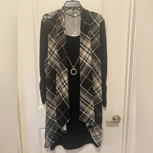 Haani Black and Cream Plaid Women's Cardigan Dress